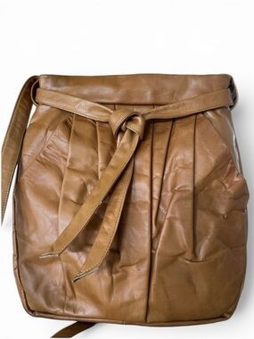 L.J. Simone Vintage Tan Genuine Leather Ruched Bow Shoulder Bag Hobo